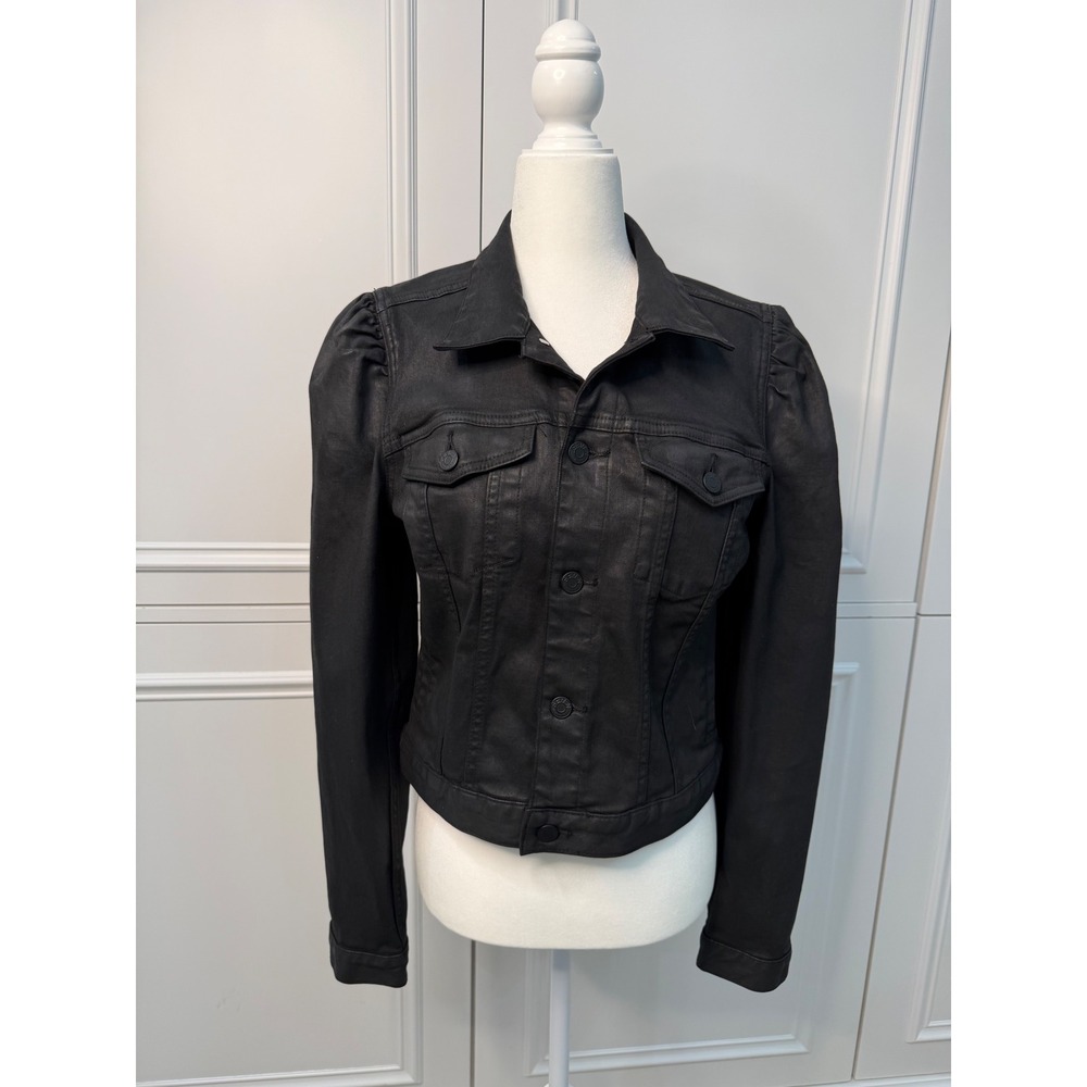 7 For All Mankind Puff Sleeve Denim Jacket Women S Black Excellent Coated